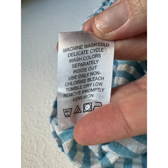 Woman Within Blue Striped Textured V Neck Short Sleeve Button Down Blouse 1X - Picture 6 of 9